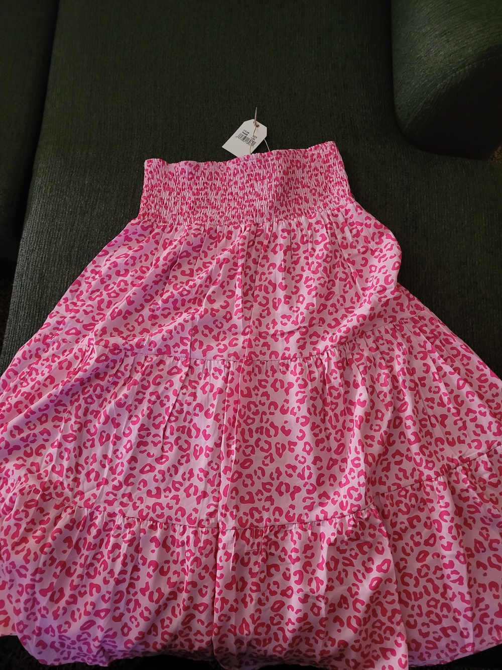 Smocked Waist Pink Leopard Print Tiered A-Line Skirt